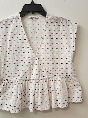 Madewell S Multicolor Crossover Clip Dot  Peplum Top Boho Comfortable Flatterin